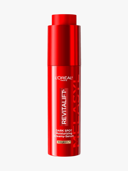 Loreal Paris Revitalift Triple Power Melasyl Dark Spot Creamy Serum in branded component on a light gray background