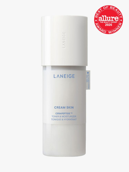 Laneige Cream Skin Toner & Moisturizer in branded component on a light gray background with the 2026 best of beauty seal in the top right corner